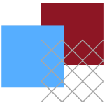 Logo van Rien Brekelmans Tegelwerken met een blauw en rood vierkant en een grijze rasterstructuur.